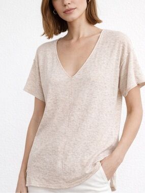 Anthropologie Bordeaux V-Neck Ribbed Tee